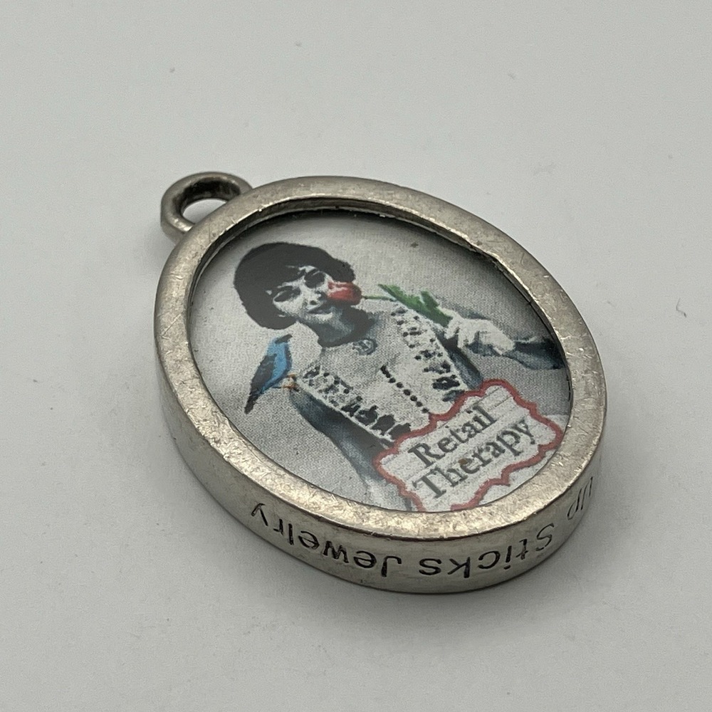 Pick Up Sticks Jewelry Pendant / Retail Therapy / Reversible Pewter